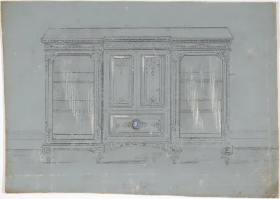 Design for a Cabinet with Glass Side Doors and a Porcelain Plaque