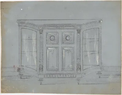 Design for a Cabinet with Glass Side Doors and Porcelain Plaques