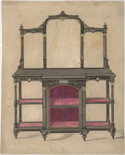 Design for a Cabinet with Shelves and Mirrors