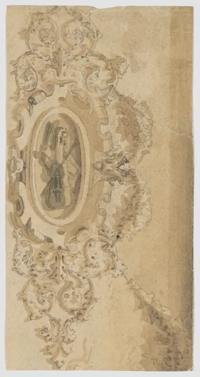 Design for a Cartouche with a Violin and Scrolls