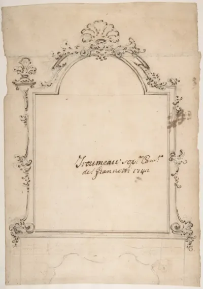Design for a Carved Mirror Frame Surmounting a Mantle (Trumeau)