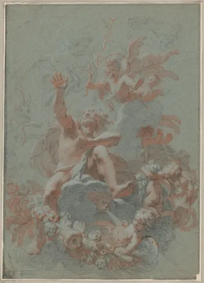 Design for a Ceiling: Aeolus Seated on Clouds Surrounded by Putti