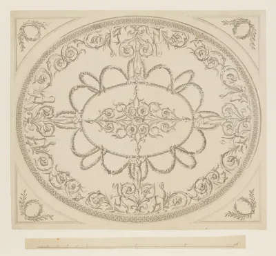 Design for a Ceiling, an Oval within a Square, having a Criss-cross Border to the Oval, for Ampthill Park, Bedfordshire