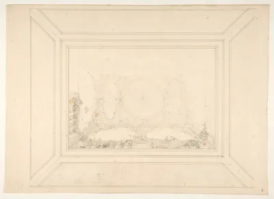 Design for a ceiling decorated with trellis work and a trompe l'oeil balustrade