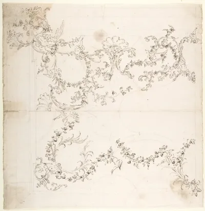 Design for a Ceiling Decoration with Putti and Garland Motifs