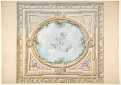 Design for a ceiling in rococo style with a trompe l'oeil oculus