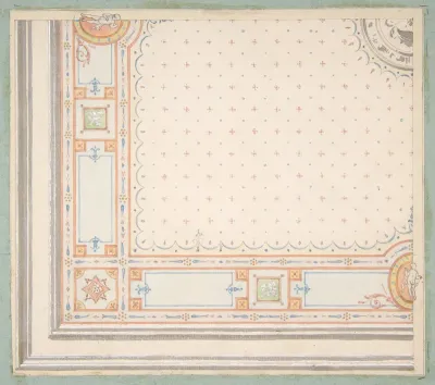 Design for a ceiling (recto); meaurements with design code (verso)