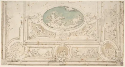 Design for a Ceiling with Apollo on his Wagon in the Central Compartment
