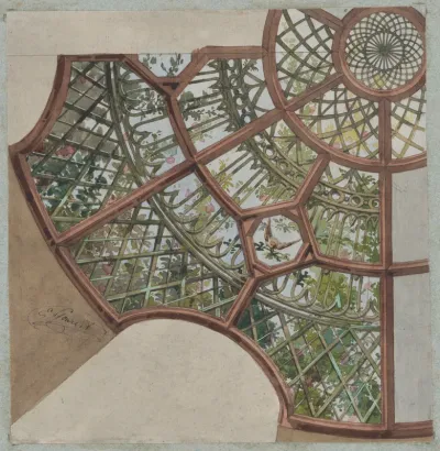 Design for a ceiling with lattice work and flowering vines