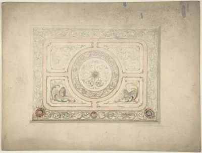 Design for a Ceiling with Lion and Lioness