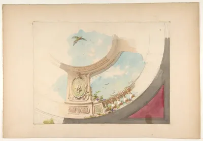 Design for a ceiling with trompe l'oeil balustrade and sky