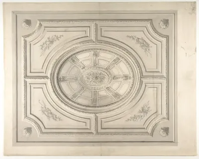 Design for a ceiling with trophies and a trompe l'oeil coffers