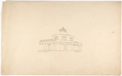 Design for a Centrally Planned Domed Building with Porticos, Perspective