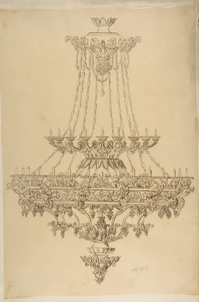 Design for a Chandelier with Acanthus Leaf, Grape, and Palmette Motifs