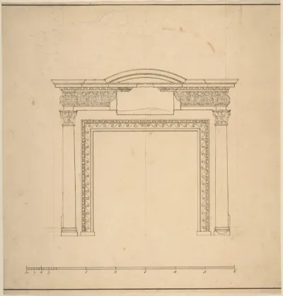Design for a Chimneypiece with a Frieze with Floral Decoration and Capitals Decorated with Animals