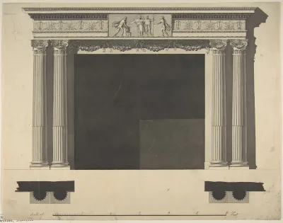 Design for a Chimneypiece with Ionic columns, a Frieze, and Cornice