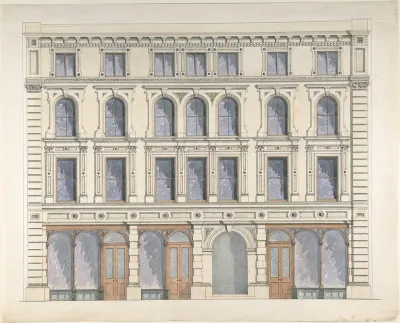 Design for a City Building with Three Shops on the Ground Floor