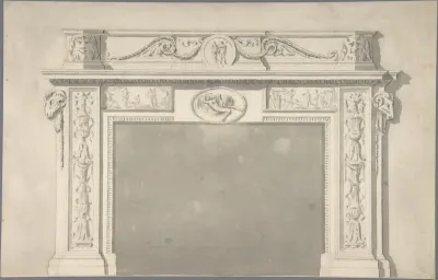 Design for a Classical Chimneypiece with Rams Heads, and Leda and the Swan