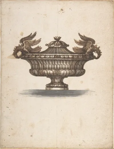 Design for a Covered Urn with Two Eagles
