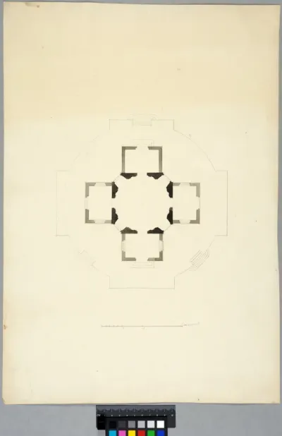 Design for a Cross-shaped Pavilion Placed on a Terrace. Plan