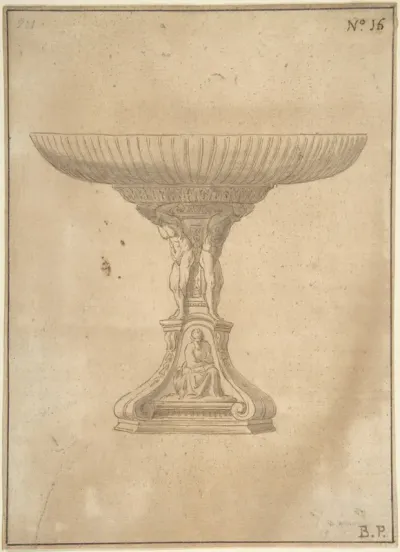 Design for a Cup Supported by Standing Nudes with Standard of Seated Figure with Book and Bird