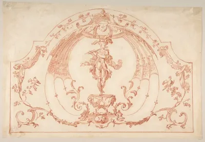 Design for a Decorative Panel with a Flutist (recto); Design for molding (verso)