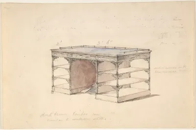 Design for a desk with shelves and a gallery