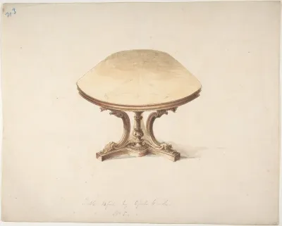Design for a Dining Table, with Carved Pedestal-style Leg