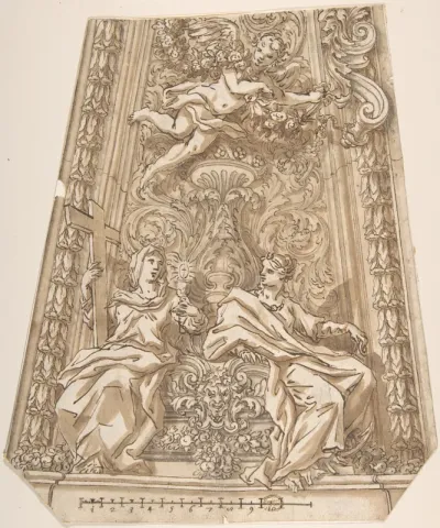 Design for a Dome Compartment with Figures of Faith and Hope
