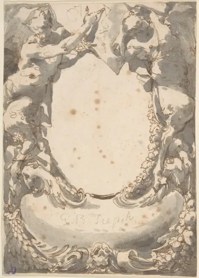 Design for a Double Cartouche flanked by Satyrs (Frontispiece?)