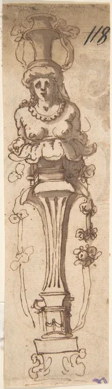 Design for A Female Term Carrying a Vase (recto); Sketch of Draped Male (verso)