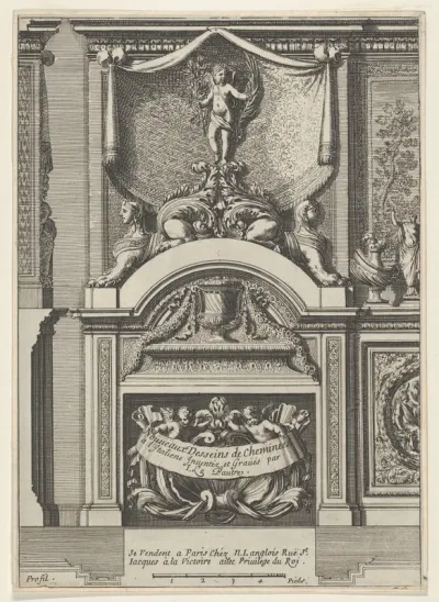 Design for a Fireplace Surmounted by Sphynxes and Cupid, title page from "Nouveaux dessins de cheminées à l'italienne"