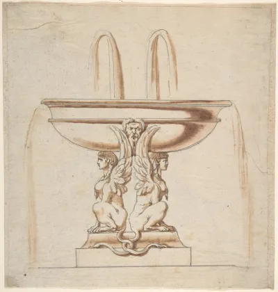 Design for a Fountain: Bowl Supported by Two Sphynxes