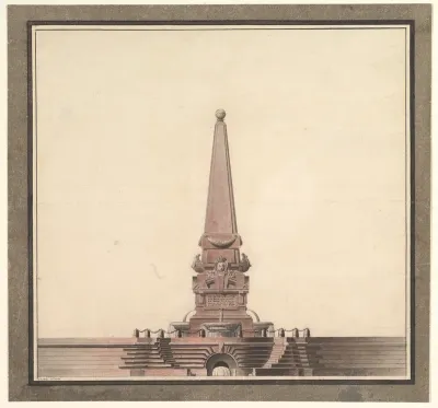 Design for a fountain with an obelisk