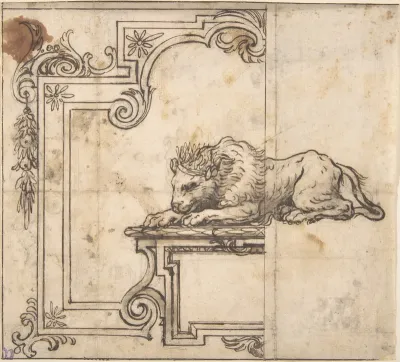 Design for a Frame with Two Compartments and a Crowned Lion