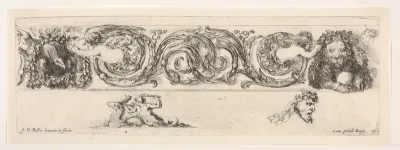 Design for a Frieze with Acanthus Scrolls and Two Small Figural Motifs Below, plate 15 from "Decorative friezes and foliage" (Ornamenti di fregi e fogliami)