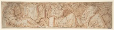Design for a Frieze with an Armorial Trophy and Three Female Figures