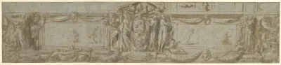 Design for a Frieze with Central Cartouche Containing Medici Arms with Papal Tiara
