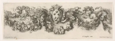 Design for a Frieze with Felines holding up a Garland and the Medici Coat of Arms in the Center, plate 2 from "Decorative friezes and foliage" (Ornamenti di fregi e fogliami)