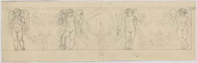 Design for a Frieze with Putti Supporting a Garland, with the inital "N" inside a Wreath (related to the Arc du Carrousel)