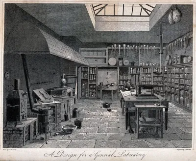 Design for a general chemical laboratory, with the apparatus numbered