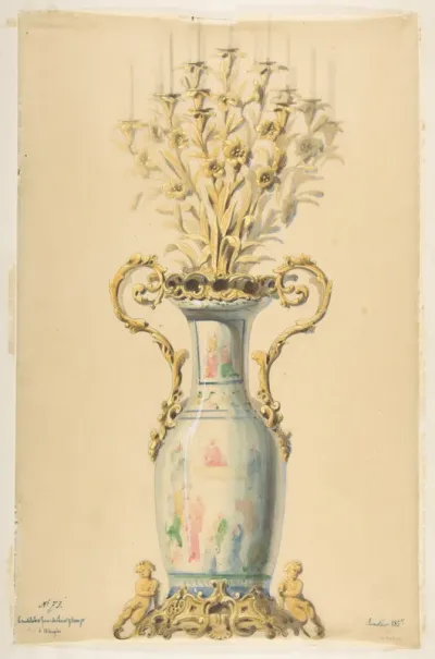 Design for a Gilt-Bronze Chinese Porcelain Candelabra with Fifteen Arms