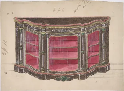 Design for a Glass Fronted Cabinet with Red Interior