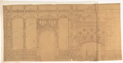 Design for a Gothic Wall Containing a Door and Fireplace