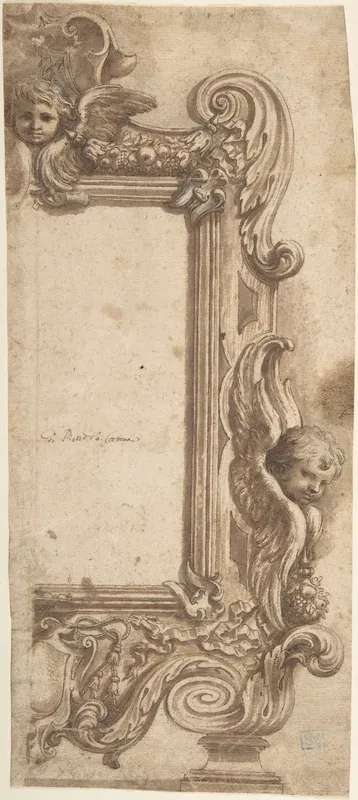 Design for a Half Frame Decorated with Angels, Volutes and Garlands