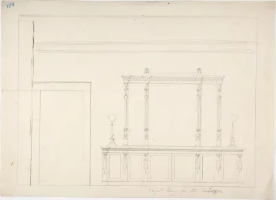 Design for a Large Mirrored Cabinet Adorned with Two Lamps