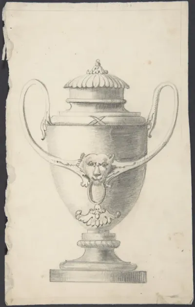 Design for a Lidded Vase with Lion's Head Boss