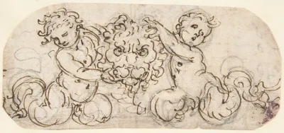 Design for a Lion's Head flanked by Satyrs