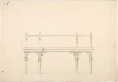 Design for a Mirrored Sideboard with Diminishing Columnar Legs and Classical Ornament