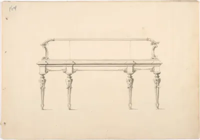 Design for a Mirrored Sideboard with Diminishing Legs and Foliate Ornament